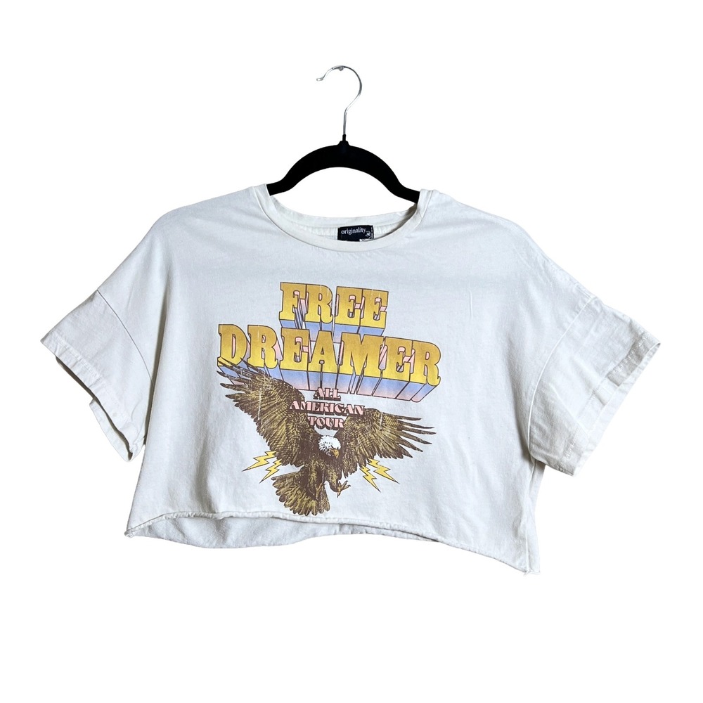 Originality Cropped Graphic Tee White Free Dreamer‎ Boho Small
